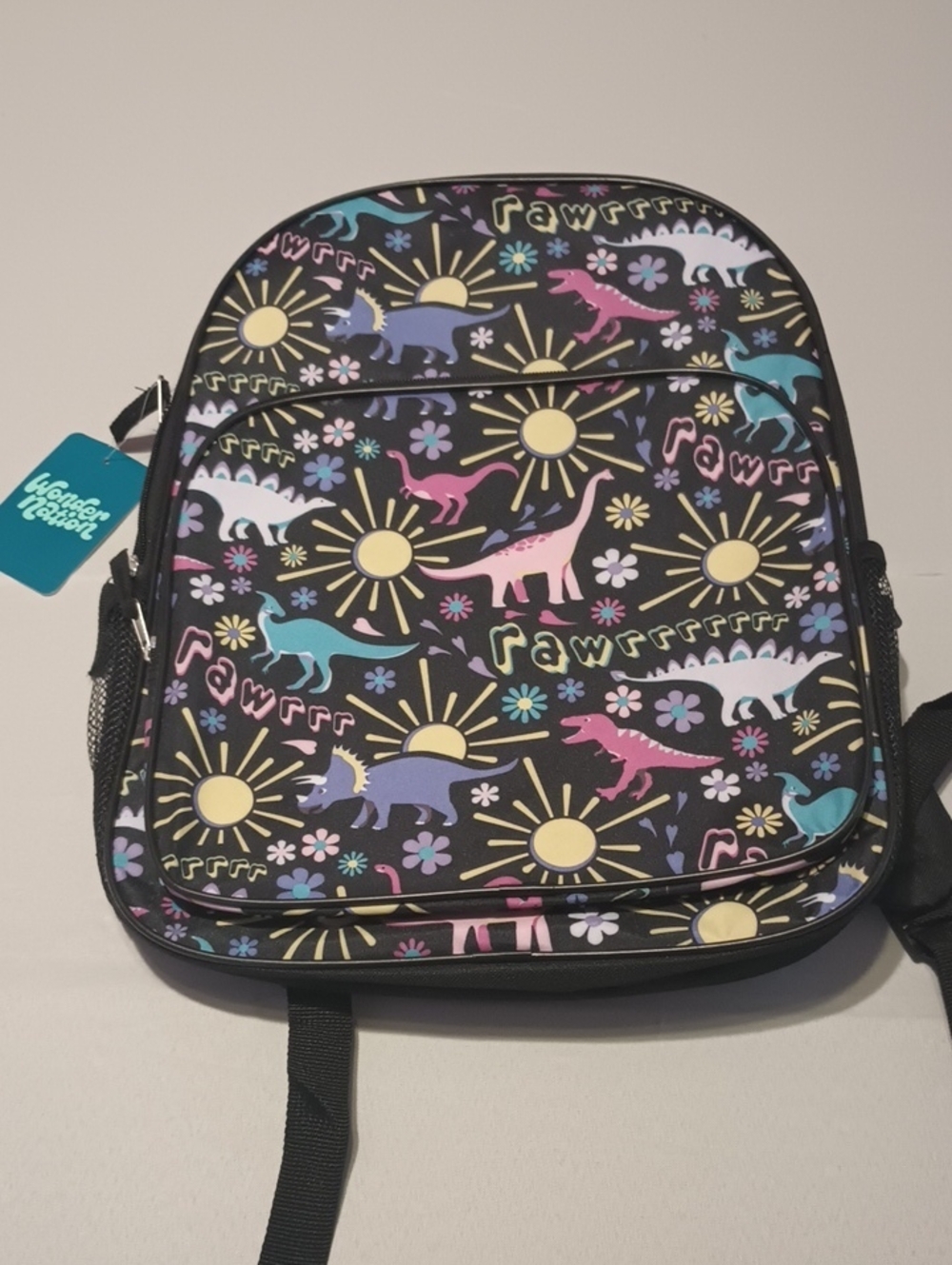 Wonder Nation Kids' Black Dinosaur Print Backpack - Colorful Dinosaurs